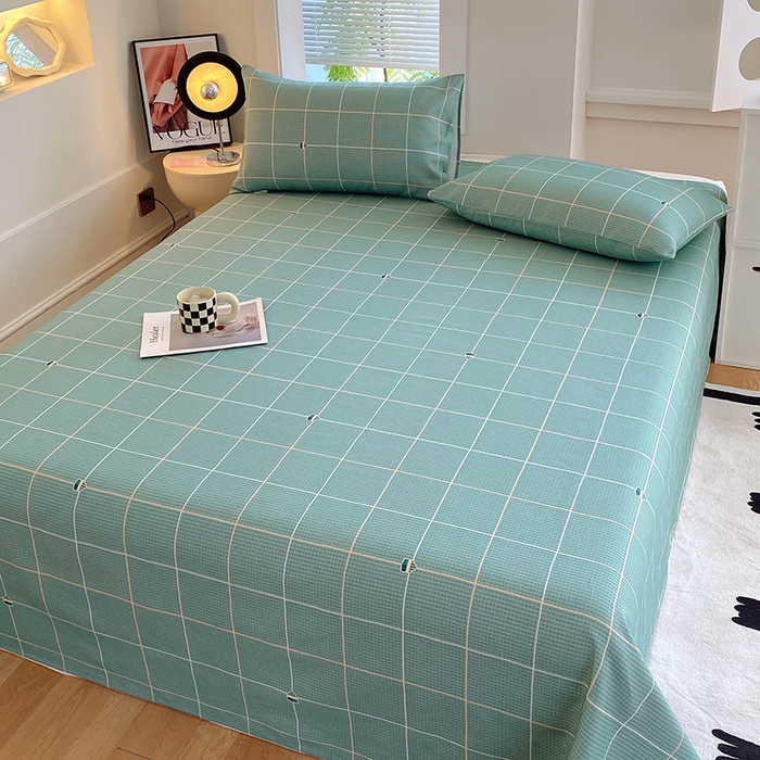 91家纺网 家纺一手货源 找家纺 爱彼家纺 2025新款锦柔老粗布席子凉席床单 绿条格