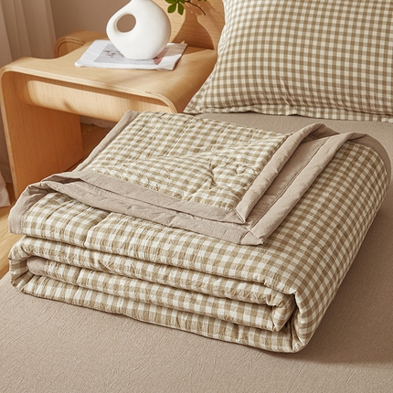 91家纺网 家纺一手货源 找家纺 西域种棉人·千百笠 2025新款A类100%新疆棉花夏凉被纯棉全棉填充原棉空调被手工宽边水洗棉夏被 咖小格