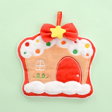 彩虹毛巾 2025新款珊瑚绒卡通可挂式加厚吸水不掉毛可爱小毛巾厨房洗手间挂巾便携式懒人擦手布-圣诞系列 圣诞屋23*20cm 擦手巾/只