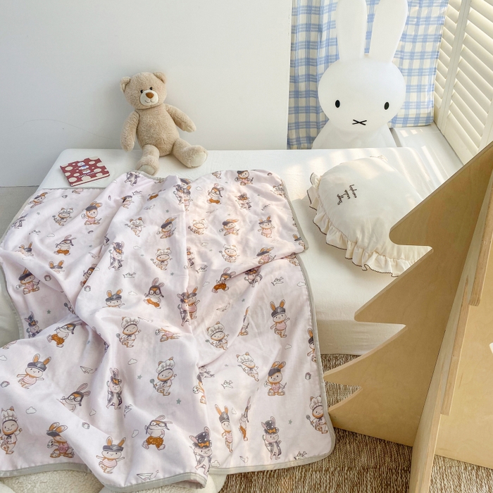 91家纺网 家纺一手货源 找家纺 潮邦 2025新款全棉双层纱多功能盖毯 兔之园