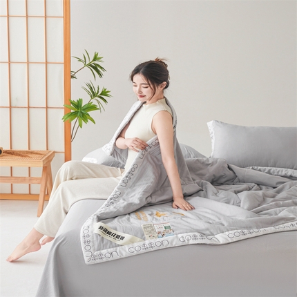 西域种棉人·千百笠 2025新款A类100%新疆棉花夏凉被纯棉全棉填充毛巾绣绣花纯色双拼原棉空调被夏被 千寻星光灰