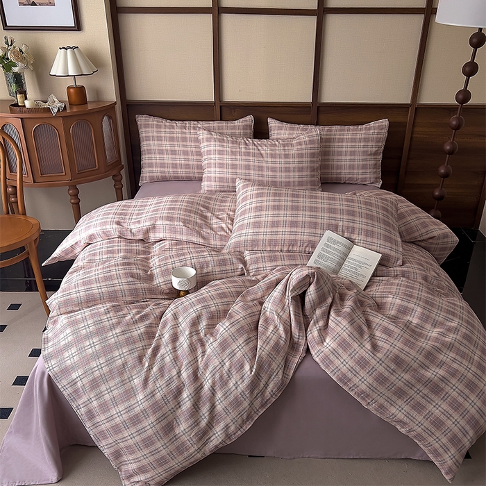 91家纺网 家纺一手货源 找家纺 优品阁  2025新款A类全棉有氧双层纱四件套 布里奥-紫