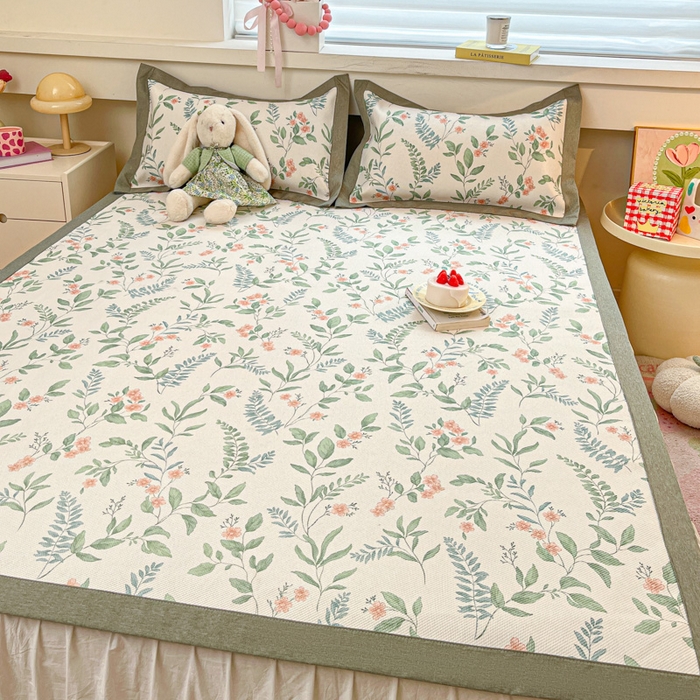 91家纺网 家纺一手货源 找家纺 花言狐语 2025新款印花真冰藤冰凉席 花漫里