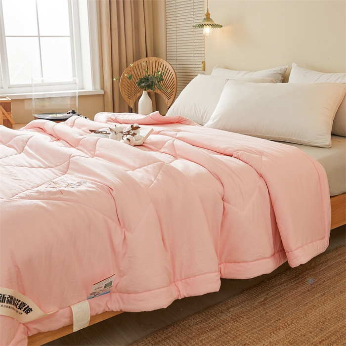 91家纺网 家纺一手货源 找家纺 西域种棉人·千百笠 2025新款A类100%新疆棉花夏凉被纯棉全棉填充毛巾绣绣花纯色双拼原棉空调被夏被 贵族玉