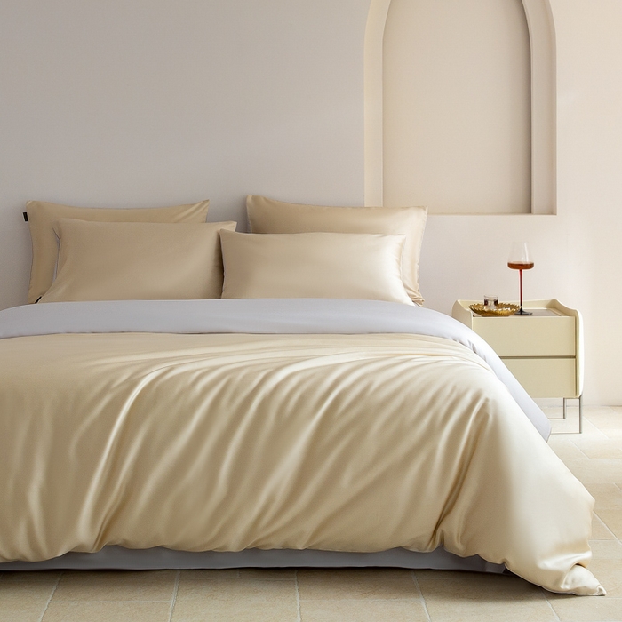 91家纺网 家纺一手货源 找家纺 云栖家居 202560支兰精天丝纯拼色四件套 香槟银灰