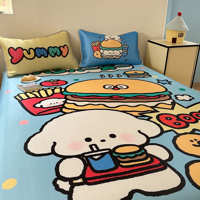 91家纺网 家纺一手货源 找家纺 美乐迪家纺 2025新款碳光凉感冰丝席 汉堡小狗