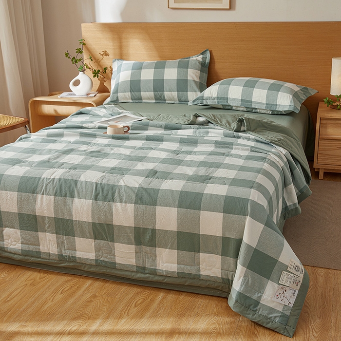 91家纺网 家纺一手货源 找家纺 西域种棉人·千百笠 2025新款A类100%新疆棉花夏凉被纯棉全棉填充原棉空调被手工宽边水洗棉夏被 绿中格