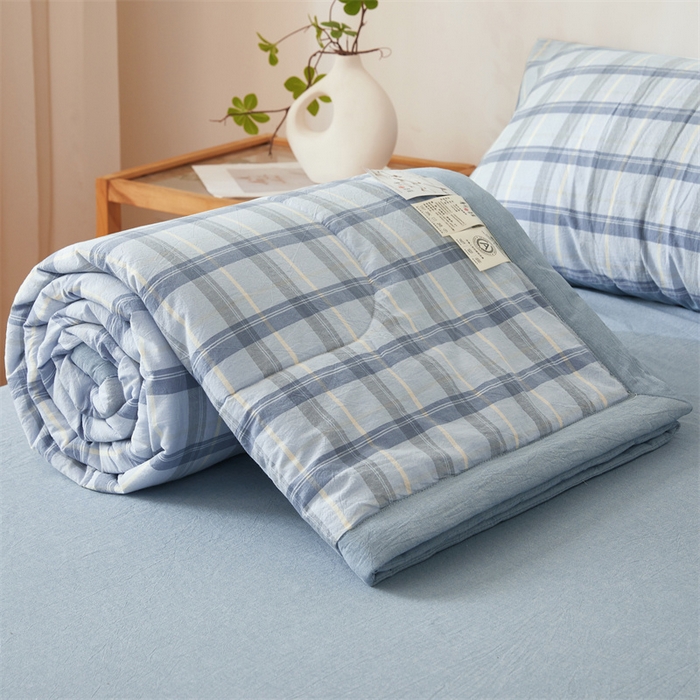 91家纺网 家纺一手货源 找家纺 2025新款A类里外全棉夏凉被100%新疆棉纯棉全棉填充无印格子款空调被原棉夏被 里外全棉-森蓝格