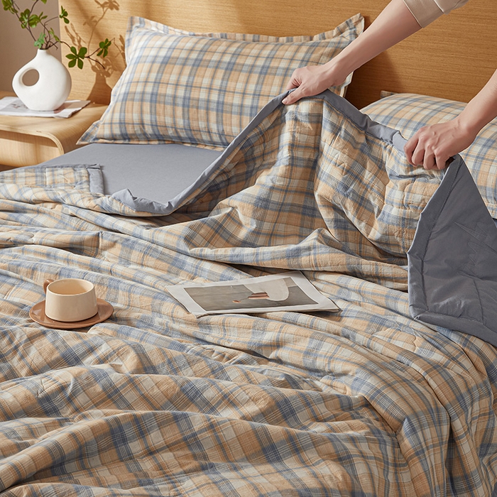 91家纺网 家纺一手货源 找家纺 西域种棉人·千百笠 2025新款A类100%新疆棉花夏凉被纯棉全棉填充原棉空调被手工宽边水洗棉夏被 清新格