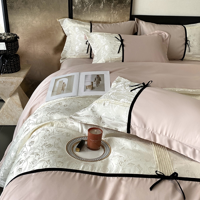 91家纺网 家纺一手货源 找家纺 （总）优悦生活馆 2025年新款工艺款冰丝浮雕拼接四件套