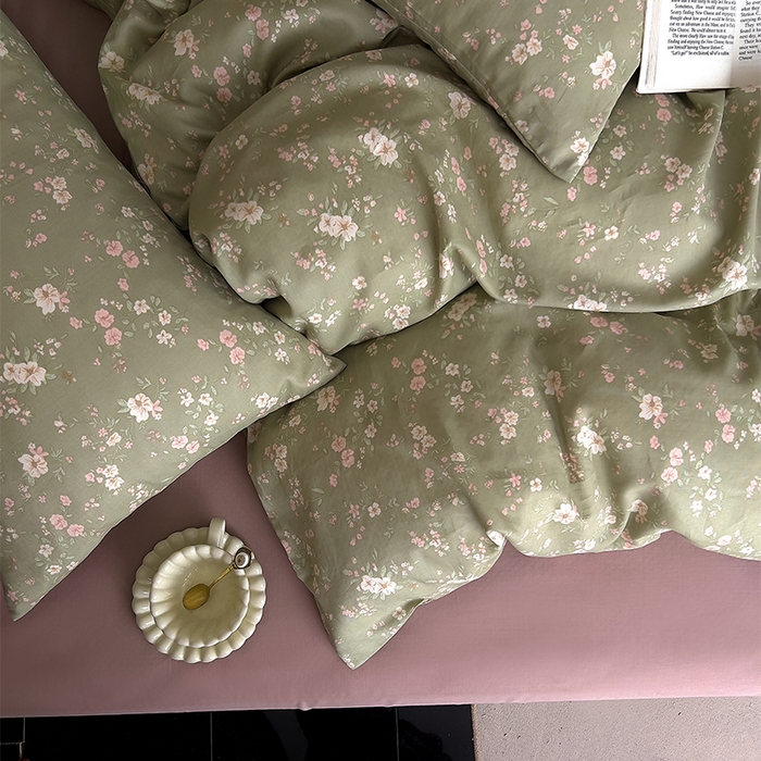 91家纺网 家纺一手货源 找家纺 优品阁  2025新款A类全棉有氧双层纱四件套 浅汐