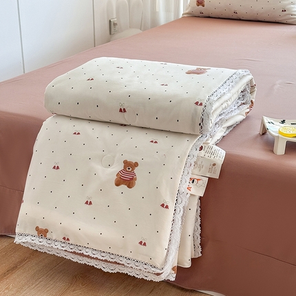 91家纺网 家纺一手货源 找家纺 （总）斯卡诺家纺 2025新款针织双层纱韩版花边夏被四件套夏季夏凉被空调被