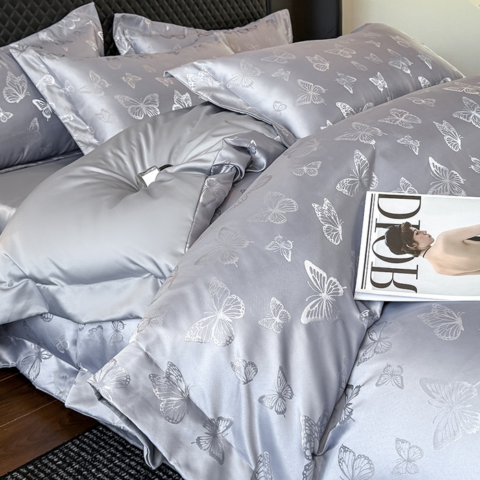 91家纺网 家纺一手货源 找家纺 狂想家 2025新款高奢提花水洗天丝系列四件套 蝶之恋高级灰