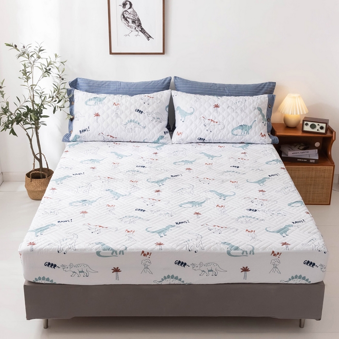 91家纺网 家纺一手货源 找家纺 优乐家纺 2025新款纯棉印花夹棉床笠三件套系列-纽扣款新狂欢乐园