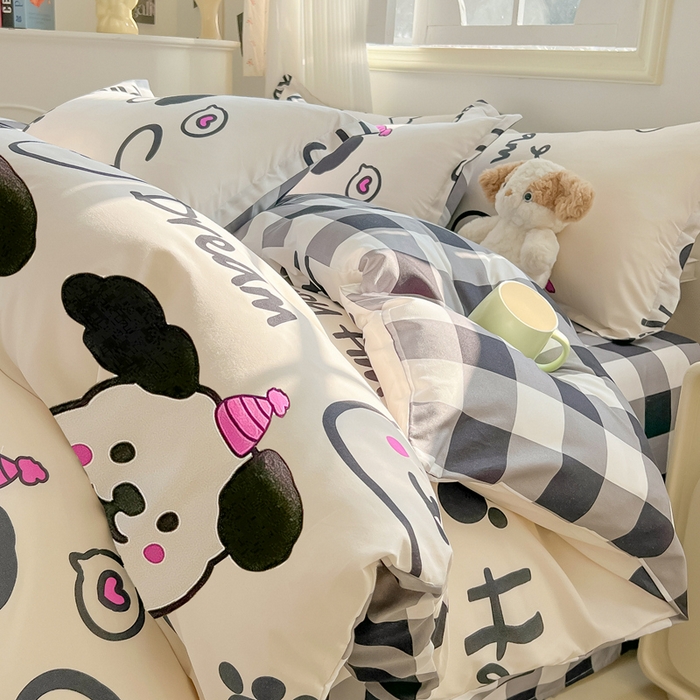 91家纺网 家纺一手货源 找家纺 悦织湾家纺 2025新款亲肤芦荟棉四件套轻奢印花磨毛床上用品亲肤棉四件套 可爱多