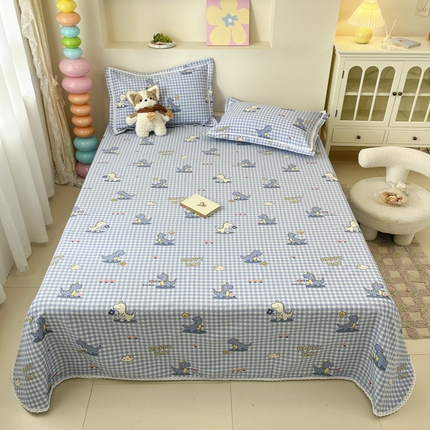 新印象  2025新款花边老粗布床单款床笠款三件套蓝色小恐龙