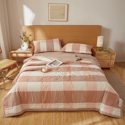 西域种棉人·千百笠 2025新款A类100%新疆棉花夏凉被纯棉全棉填充原棉空调被手工宽边水洗棉夏被 卡其大格