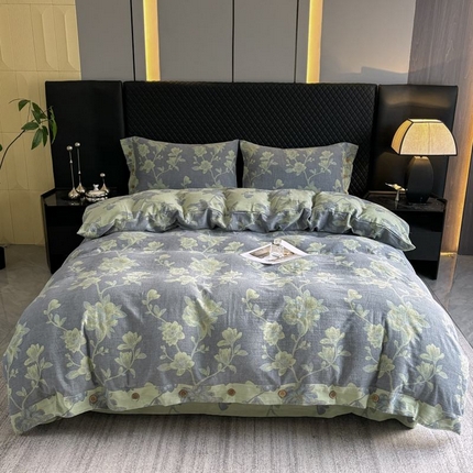 91家纺网 家纺一手货源 找家纺 （总）鲁爱 2025新款全棉色织双层纱纽扣款四件套