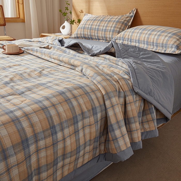 91家纺网 家纺一手货源 找家纺 西域种棉人·千百笠 2025新款A类100%新疆棉花夏凉被纯棉全棉填充原棉空调被手工宽边水洗棉夏被 清新格