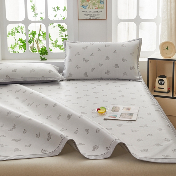 91家纺网 家纺一手货源 找家纺 曲宿家纺 2025新款高分子色织提花软凉席系列 蝴蝶-灰