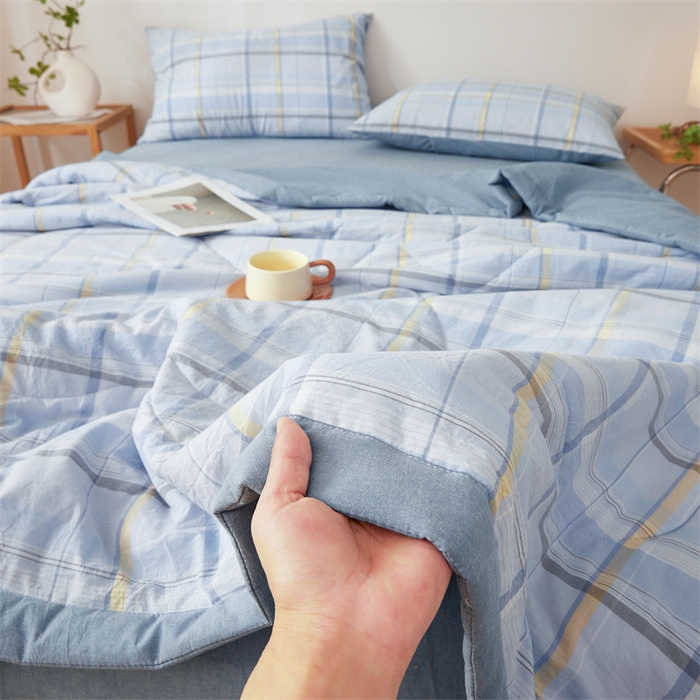 91家纺网 家纺一手货源 找家纺 2025新款A类里外全棉夏凉被100%新疆棉纯棉全棉填充无印格子款空调被原棉夏被 里外全棉-简蓝格