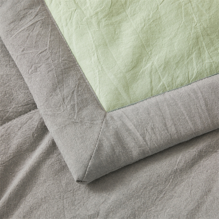 91家纺网 家纺一手货源 找家纺 2025新款A类里外全棉夏凉被100%新疆棉纯棉全棉填充无印格子款空调被原棉夏被 里外全棉-双拼绿