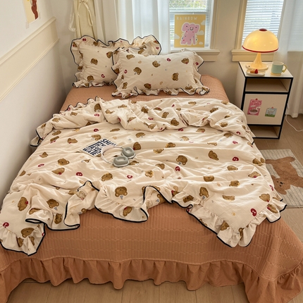 欧尚 2025新款细黑边夏被床单床盖三件套 小狗时光