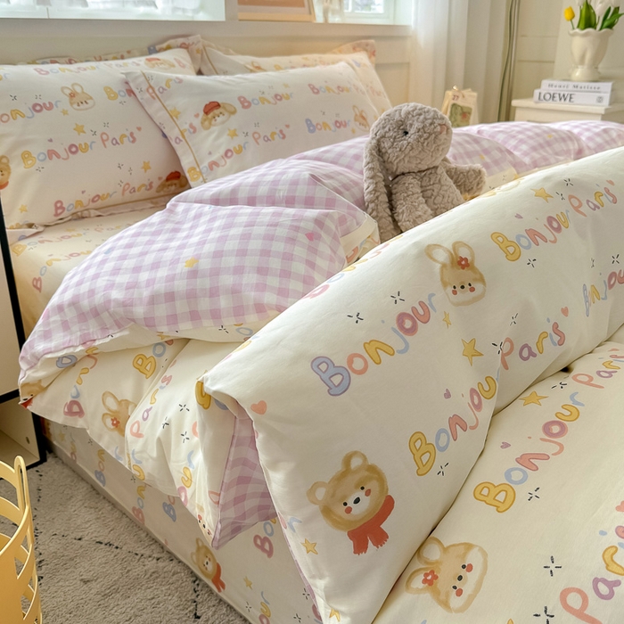 91家纺网 家纺一手货源 找家纺 红粉佳人家纺 2025春夏新款A类全棉纯棉12868纯棉单被套 奶乎狗狗