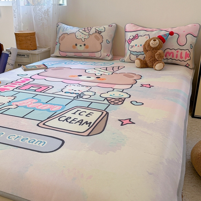 91家纺网 家纺一手货源 找家纺 美乐迪家纺 2025新款碳光凉感冰丝席 冰淇淋小站