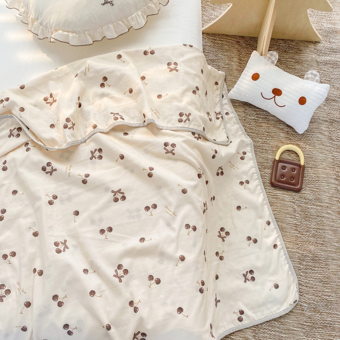 91家纺网 家纺一手货源 找家纺 潮邦 2025新款全棉双层纱多功能盖毯 车厘子