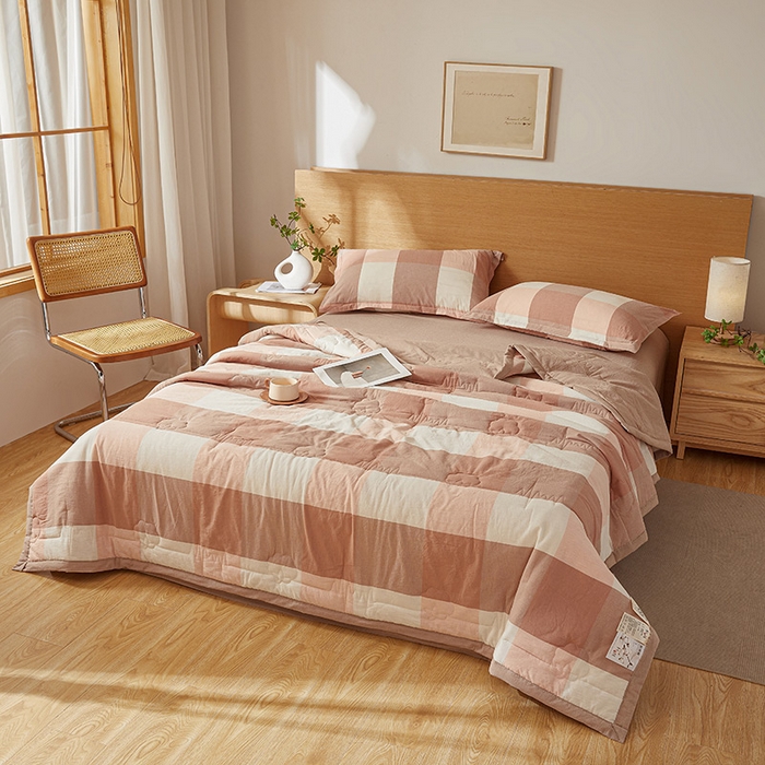 91家纺网 家纺一手货源 找家纺 西域种棉人·千百笠 2025新款A类100%新疆棉花夏凉被纯棉全棉填充原棉空调被手工宽边水洗棉夏被 卡其大格