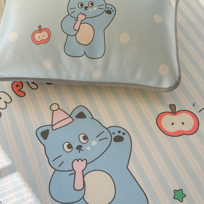 91家纺网 家纺一手货源 找家纺 美乐迪家纺 2025新款碳光凉感冰丝席 派对猫咪