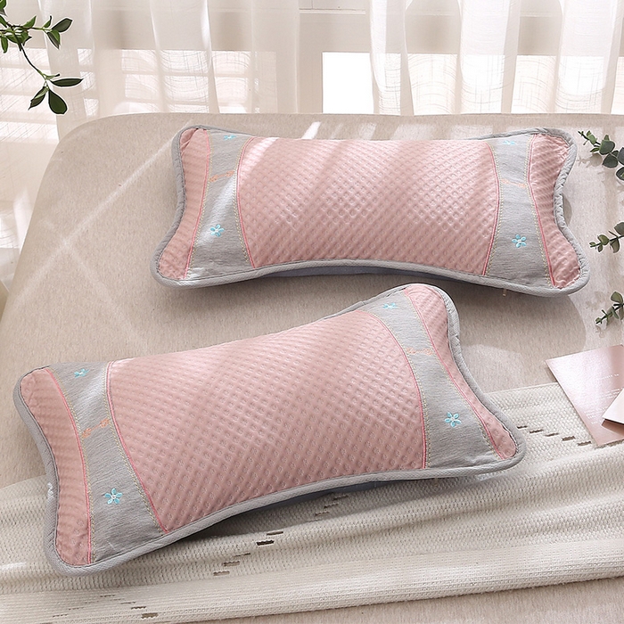 91家纺网 家纺一手货源 找家纺 纽乐家纺 2025夏季夏凉茶香枕头冰丝凉感华夫格凉豆豆茶叶茉莉花枕头枕芯 冰丝华夫格茶香枕-粉色 35x55cm/只