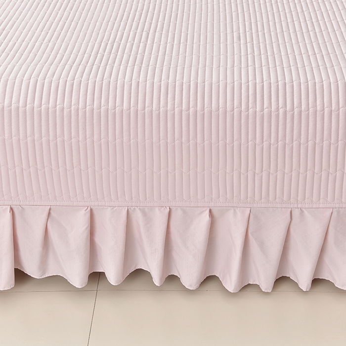 91家纺网 家纺一手货源 找家纺 星窝家纺 2025新款水洗棉花边床裙式多功能床盖三件套 经典粉色