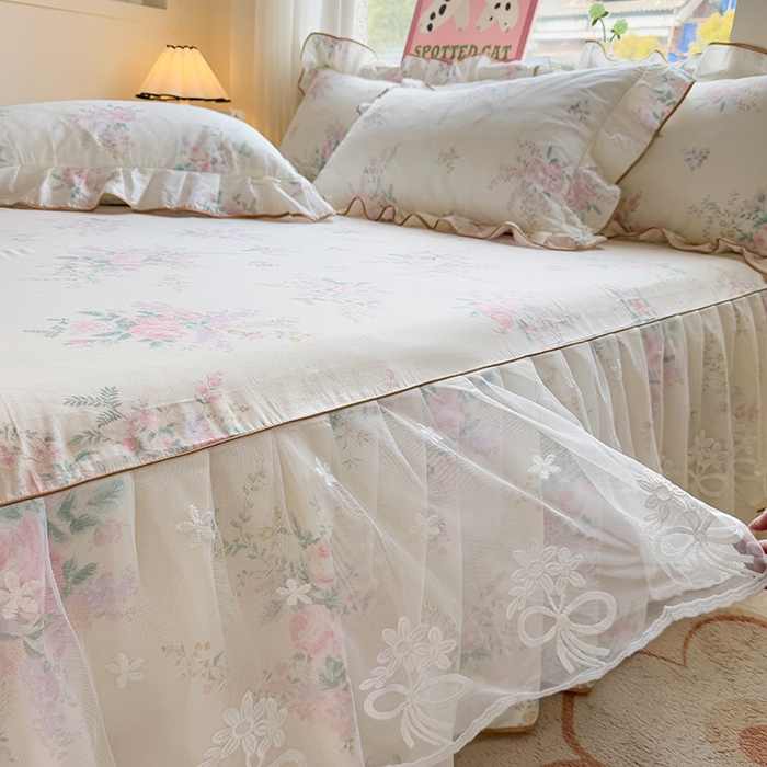 91家纺网 家纺一手货源 找家纺 宜凡家纺 2025新款全棉蕾丝花边床裙三件套 楼兰梦屿