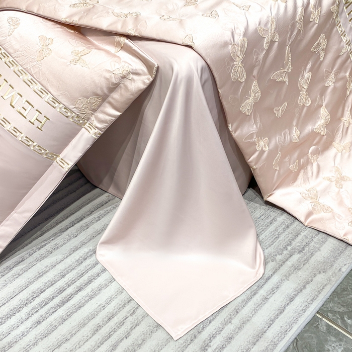 91家纺网 家纺一手货源 找家纺 子曰 2025新款金丝提花浮雕刺绣水洗真丝夏被四件套夏凉被空调被 醉蝴蝶-粉