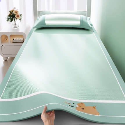 川悦生活 2025新款纯色凉感冰丝席-小床 诺尼熊-青绿