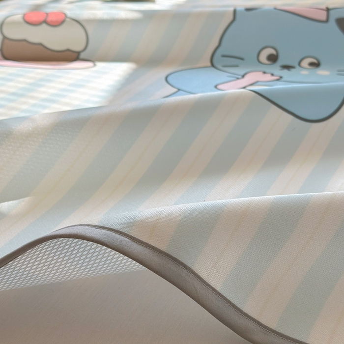 91家纺网 家纺一手货源 找家纺 美乐迪家纺 2025新款碳光凉感冰丝席 派对猫咪