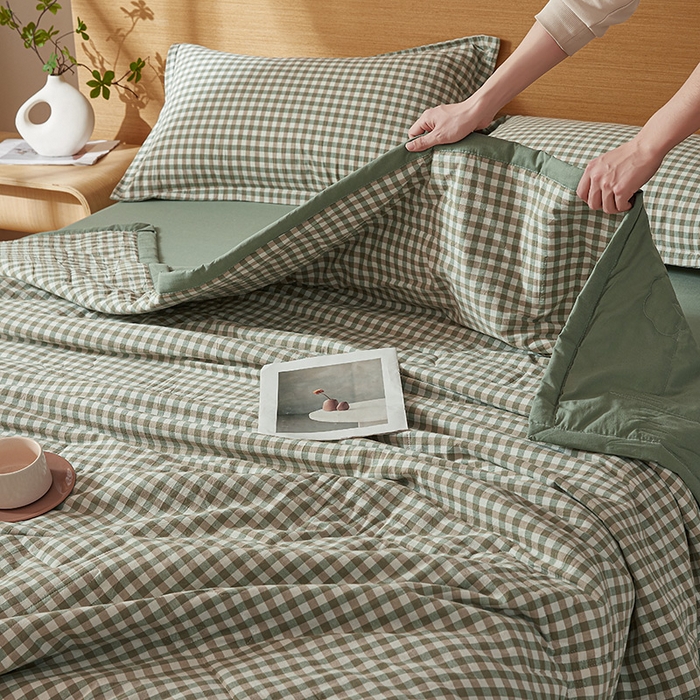 91家纺网 家纺一手货源 找家纺 西域种棉人·千百笠 2025新款A类100%新疆棉花夏凉被纯棉全棉填充原棉空调被手工宽边水洗棉夏被 绿小格