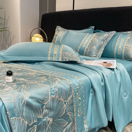 91家纺网 家纺一手货源 找家纺 （总）子曰 2025新款金丝提花浮雕刺绣水洗真丝夏被四件套夏凉被空调被