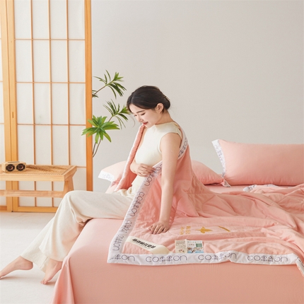 西域种棉人·千百笠 2025新款A类100%新疆棉花夏凉被纯棉全棉填充毛巾绣绣花纯色双拼原棉空调被夏被 千寻仙粉