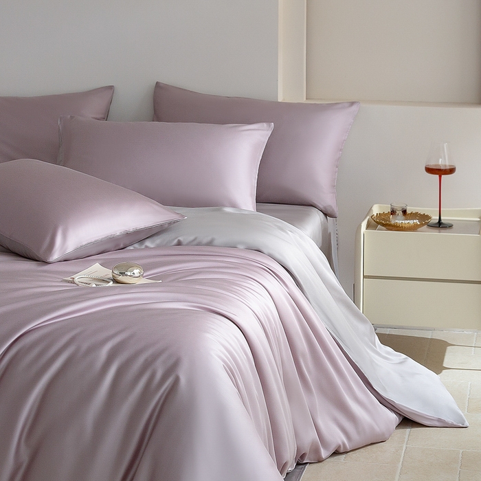 91家纺网 家纺一手货源 找家纺 云栖家居 202560支兰精天丝纯拼色四件套 紫灰银灰