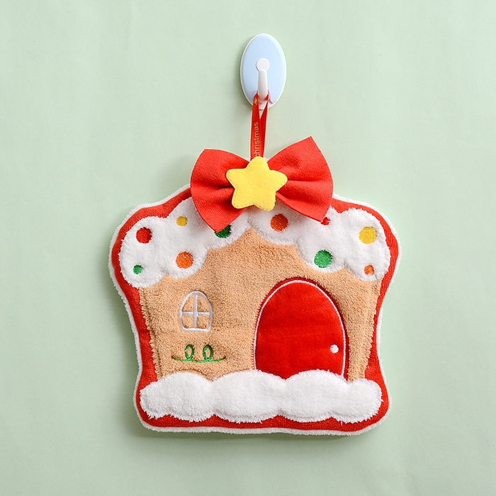 91家纺网 家纺一手货源 找家纺 彩虹毛巾 2025新款珊瑚绒卡通可挂式加厚吸水不掉毛可爱小毛巾厨房洗手间挂巾便携式懒人擦手布-圣诞系列 圣诞屋23*20cm 擦手巾/只