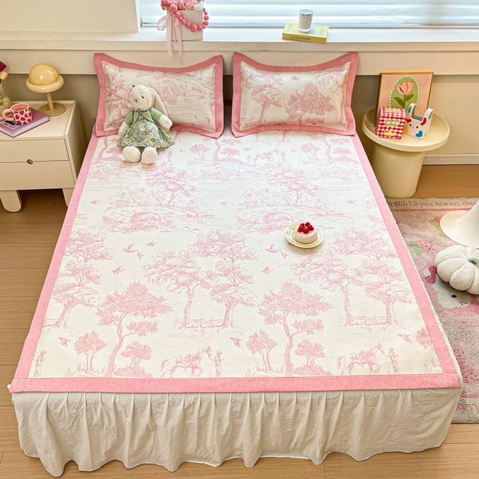 91家纺网 家纺一手货源 找家纺 花言狐语 2025新款印花真冰藤冰凉席 丛林间