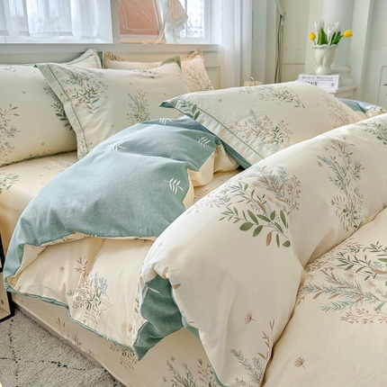 91家纺网 家纺一手货源 找家纺 红粉佳人家纺 2025春夏新款A类全棉纯棉12868纯棉单被套 仙草