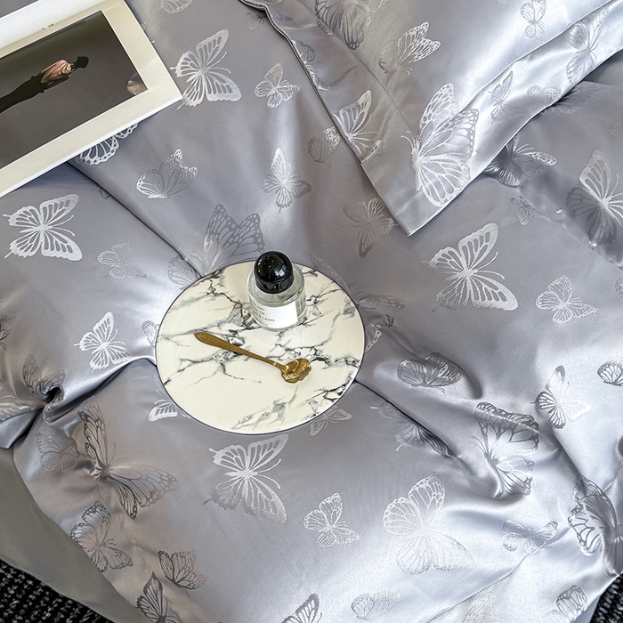 91家纺网 家纺一手货源 找家纺 狂想家 2025新款高奢提花水洗天丝系列四件套 蝶之恋高级灰