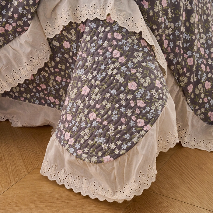 91家纺网 家纺一手货源 找家纺 X猫先生 2025新款法式全棉双层纱床盖套件夹棉床单三四件套（A类母婴级） 朵蔓