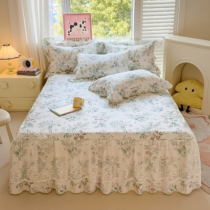宜凡家纺 2025新款全棉蕾丝花边床裙三件套 云梦薇