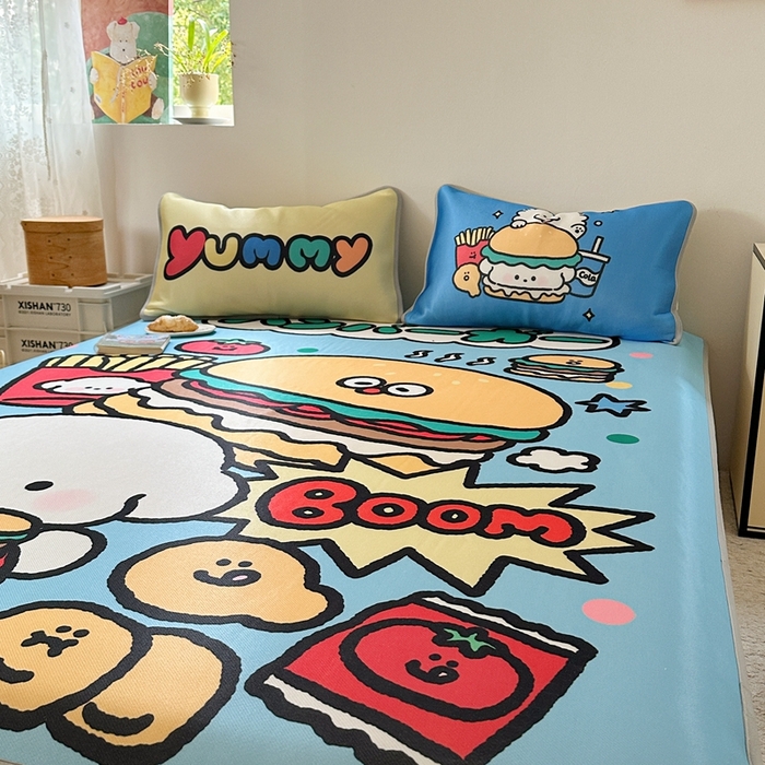 91家纺网 家纺一手货源 找家纺 美乐迪家纺 2025新款碳光凉感冰丝席 汉堡小狗