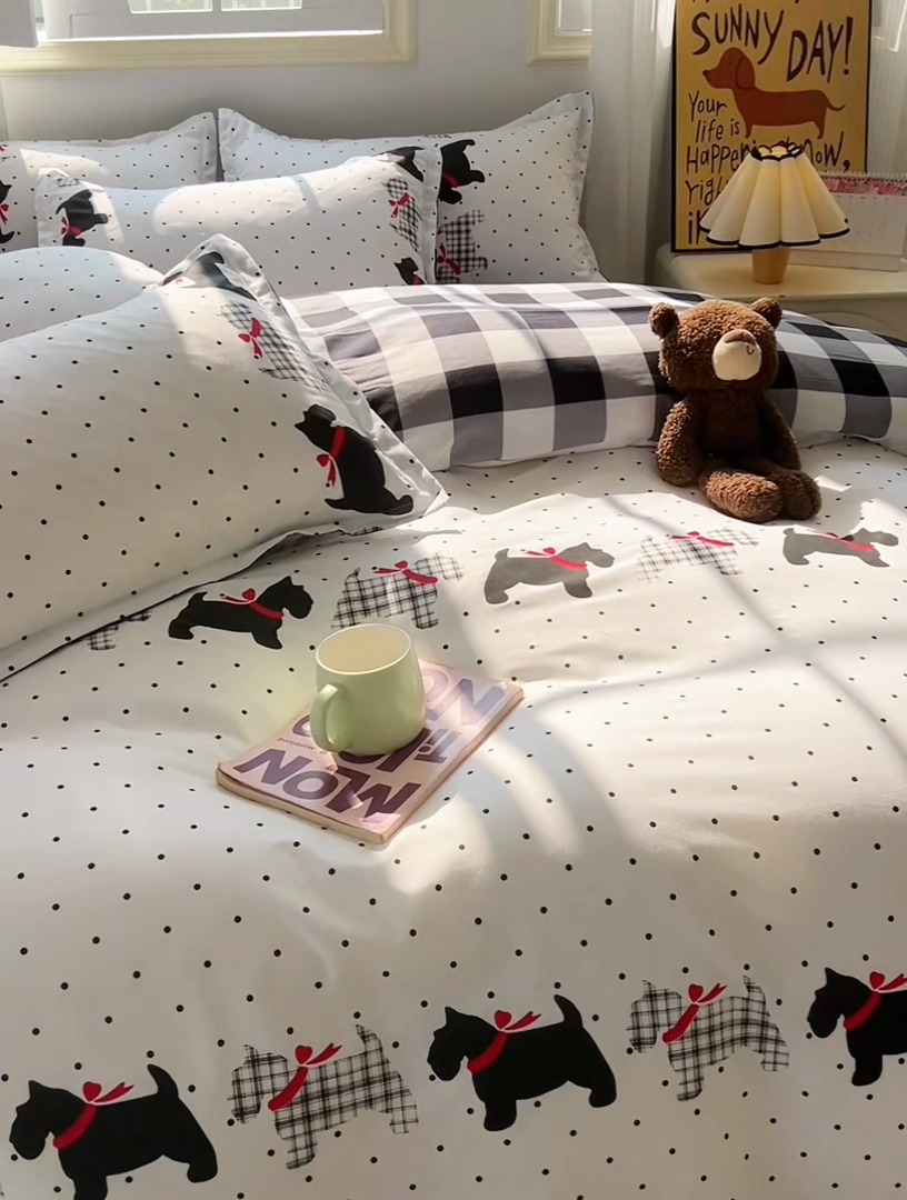 91家纺网 家纺一手货源 找家纺 悦织湾家纺 2025新款亲肤芦荟棉四件套轻奢印花磨毛床上用品亲肤棉四件套 格子汪